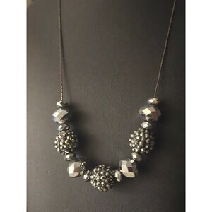 Black Silver Rhinestone Beaded Necklace Gunmetal Vintage
